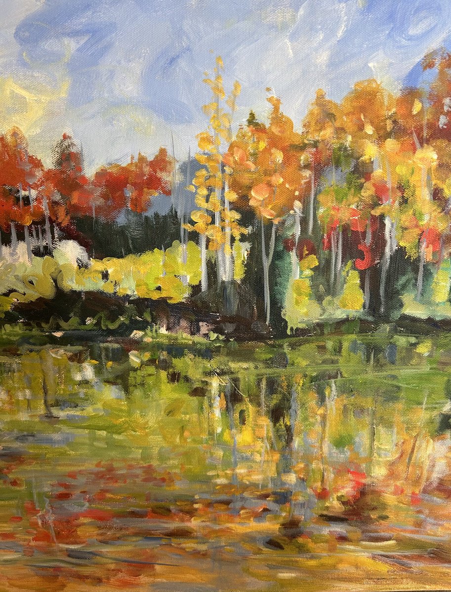 Impressionistic Landscape Acrylic Painting By Annette Wolters, 36 X 24, Goldenrod, Original Artwork