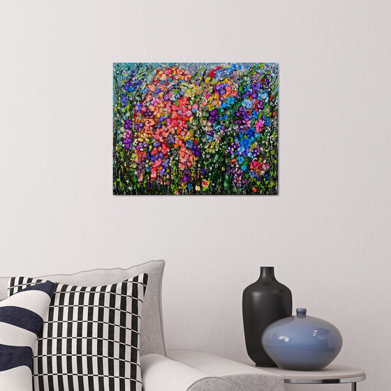 Multi-Colored  Flowers Abstract  - Original Painting