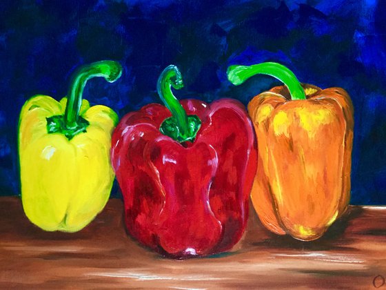 Still life with Peppers original oil painting