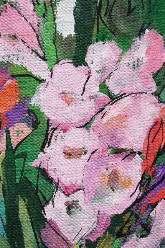 Pink gladioluses