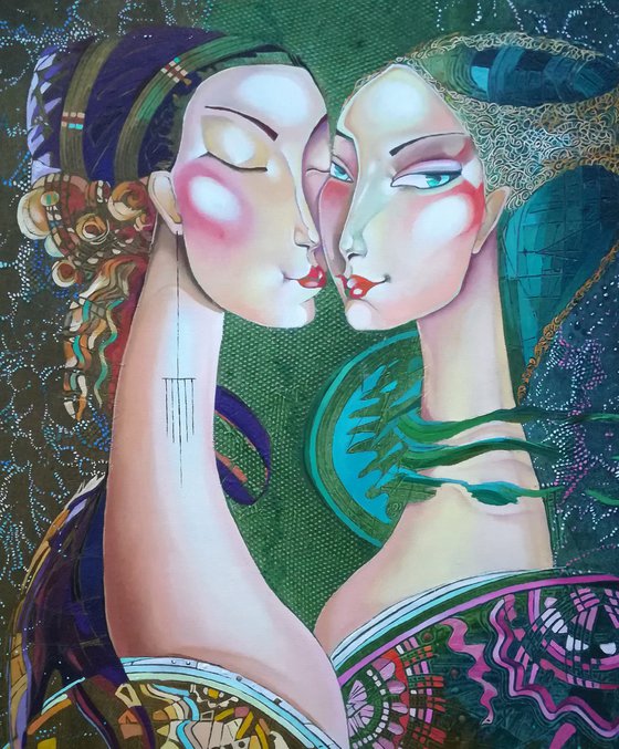 Lovers (60x70cm, oil painting, modern art, ready to hang)