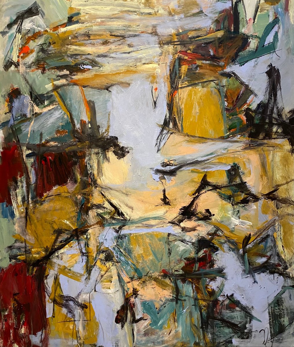 Organic Abstract Acrylic Painting By Lloyd Tabing, 59 X 69", Transition From Day To Night, Original Artwork