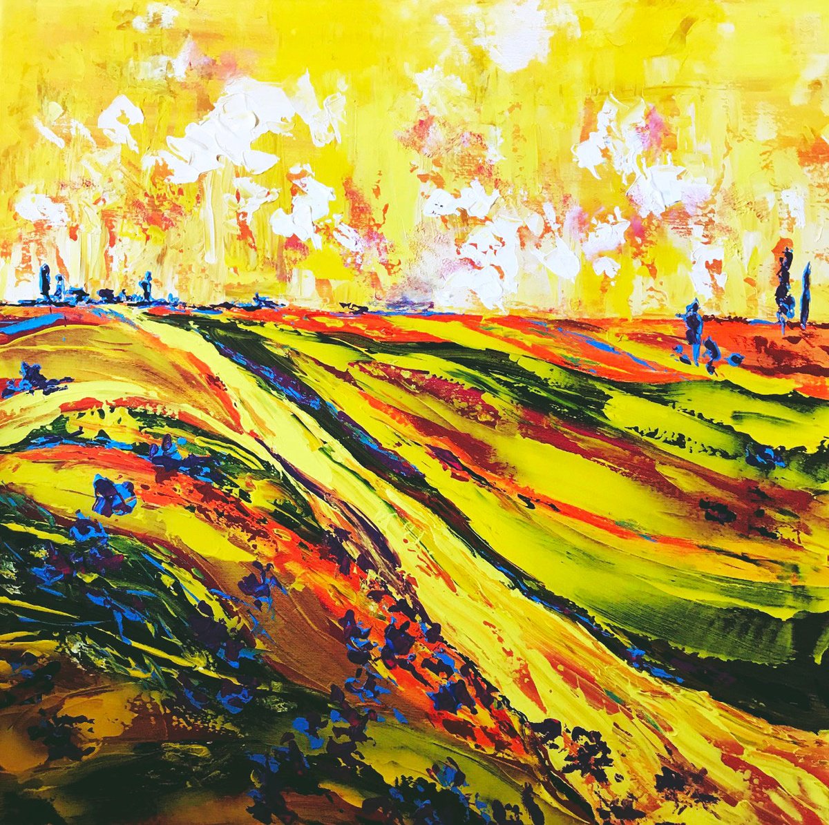 Abstract Landscape Acrylic Painting By Tetiana Pchelnykova, 31 X 31", Big Meadows, Silence Series, Original Artwork