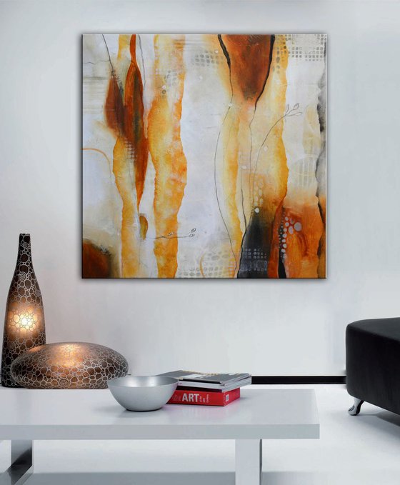 White and orange Abstract Painting - Enchanted Forest