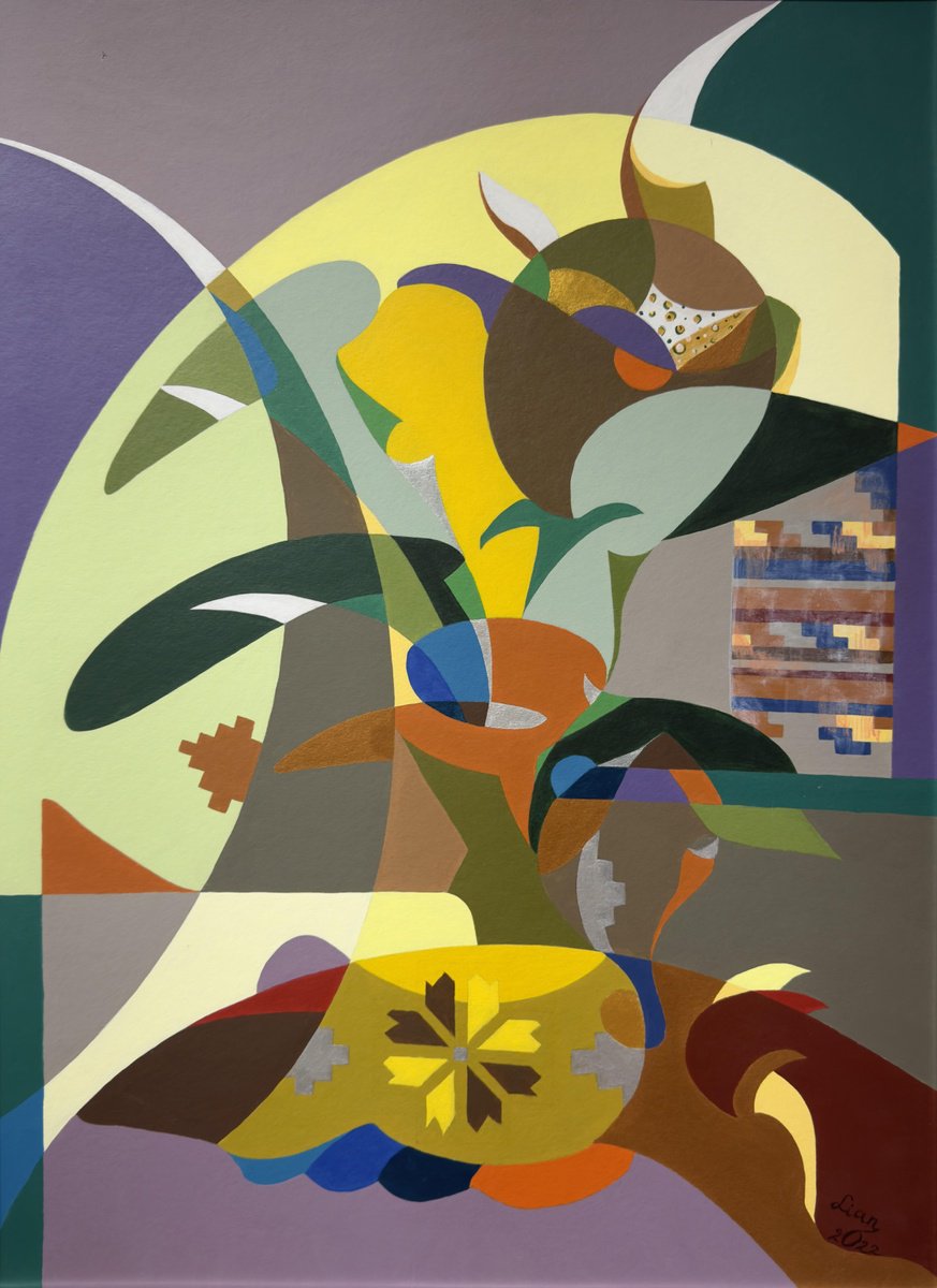 Abstract Still Life Oil Painting By Lianna Ohanian, 20 X 28", Vivid Abstraction, Original Artwork