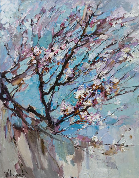 Flowering apricot tree Original oil painting FREE SHIPPING