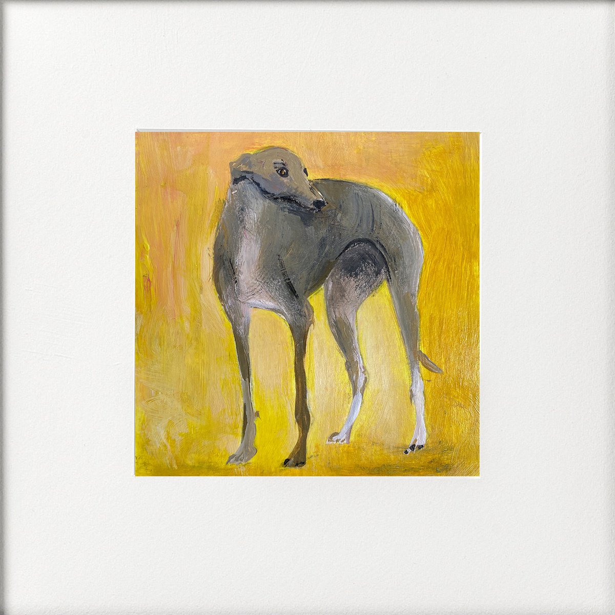 Standing Greyhound on Yellow by Teresa Tanner