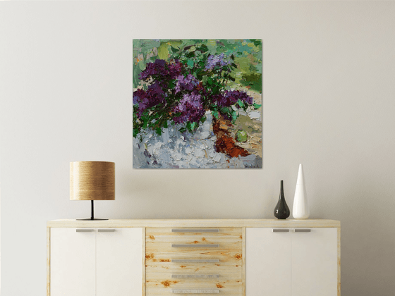 Lilacs still life impasto painting