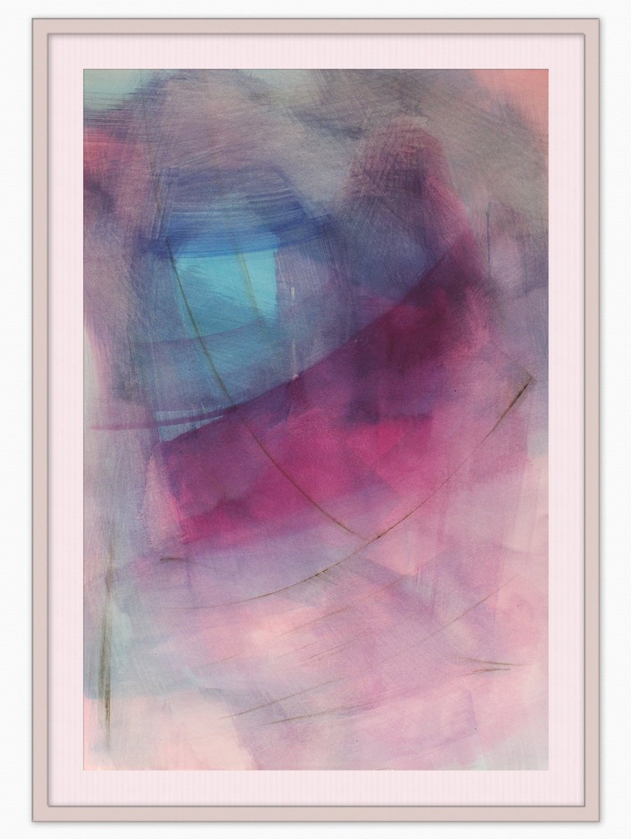 Abstract Painting By T Kyomu, 28 X 39", Pink Twist I, Original Artwork