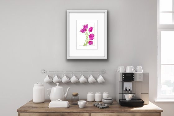 Tulips flowers mixed media illustration