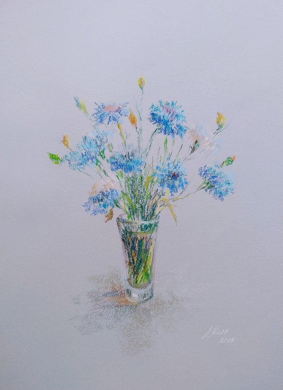 Cornflowers. Original pastel drawing. 2019