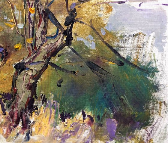Old tree etude a la prima . Moments of autumn . Original oil painting