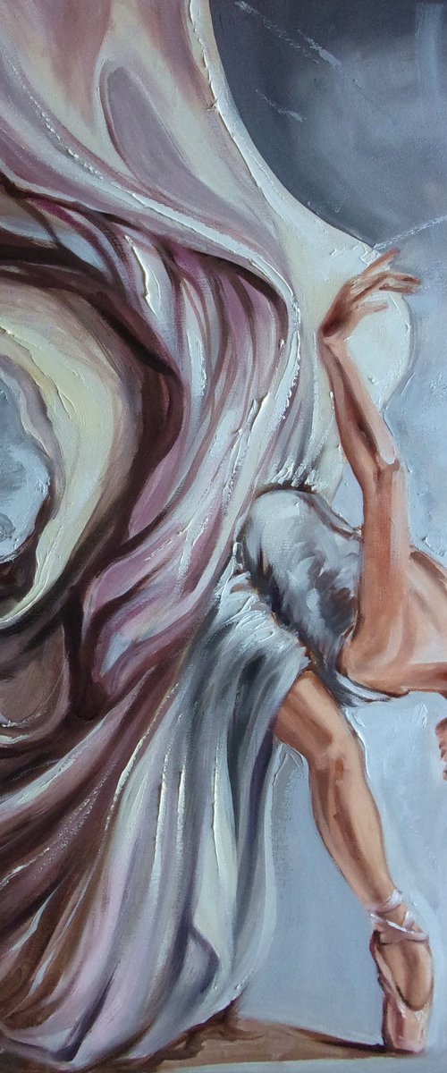 " PARADISE BIRD ... "- ballerina liGHt ballet ORIGINAL OIL PAINTING, GIFT, PALETTE KNIFE by Monika Luniak