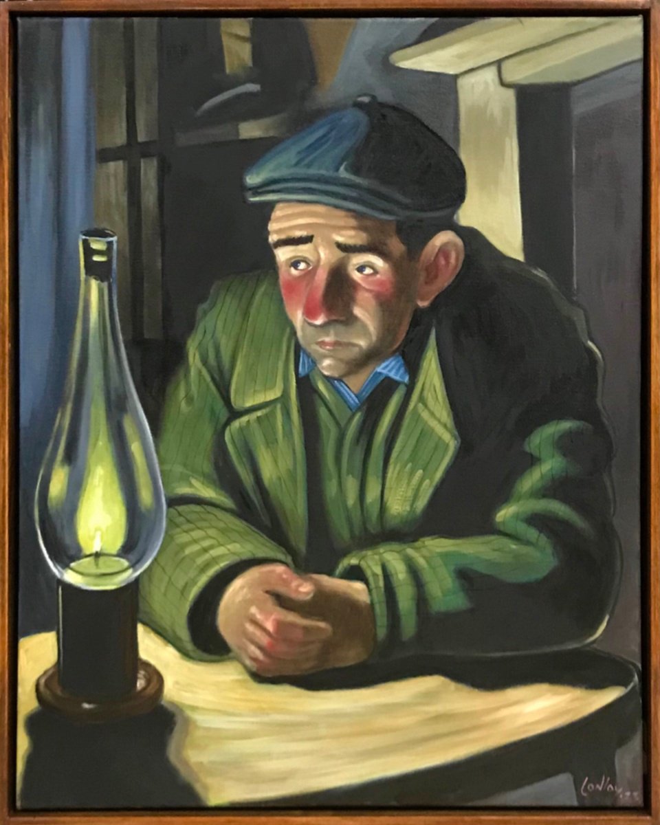 Expressive Portrait Oil Painting By Pete Conroy, 17 X 20", Thoughtful Solitude, Original Artwork