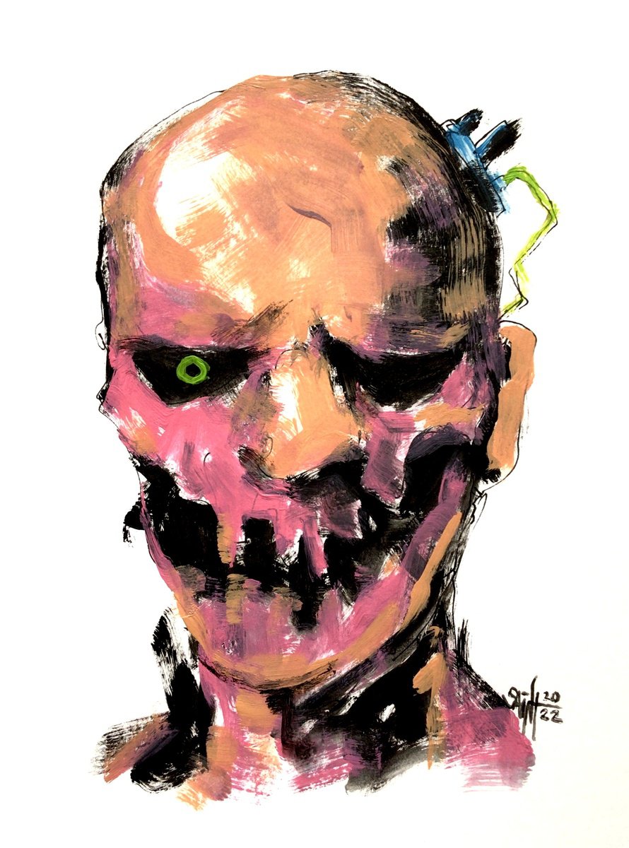 #2 Abstract zombie portrait painting original art, Mutant Horror Naive Outsider Folk Art B... by Ruslan Aksenov