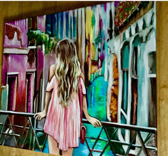 Walking around Venice. Original MODERN PAINTING OFFICE DECOR