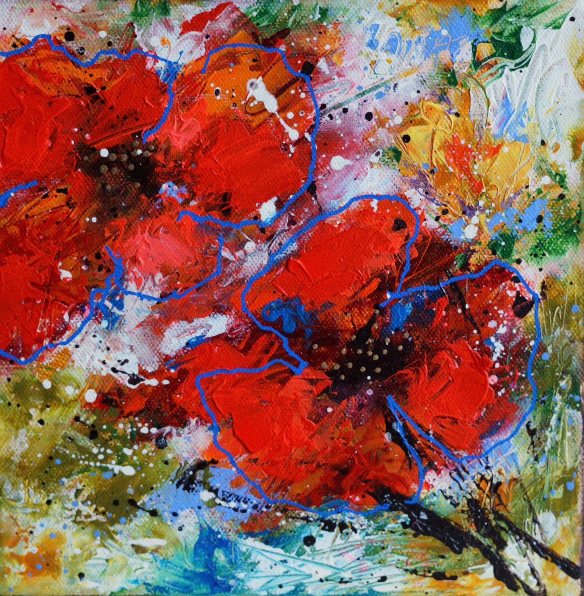 Abstract Botanical Acrylic Painting By Vera Hoi, 8 X 8", "Flowers For A Loved One", Original Artwork