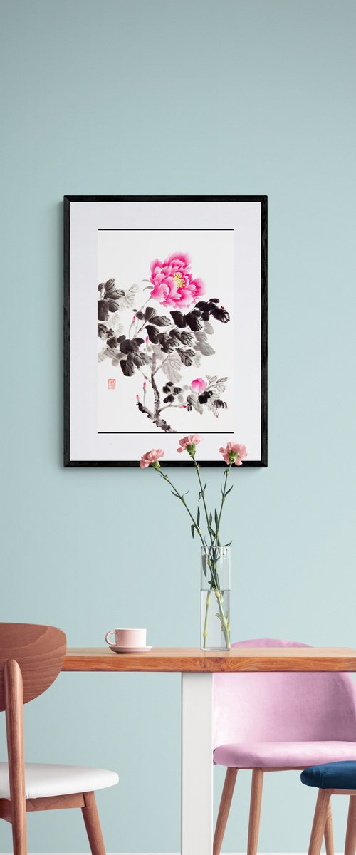 Red Peony and Ladybug by Ilana Shechter