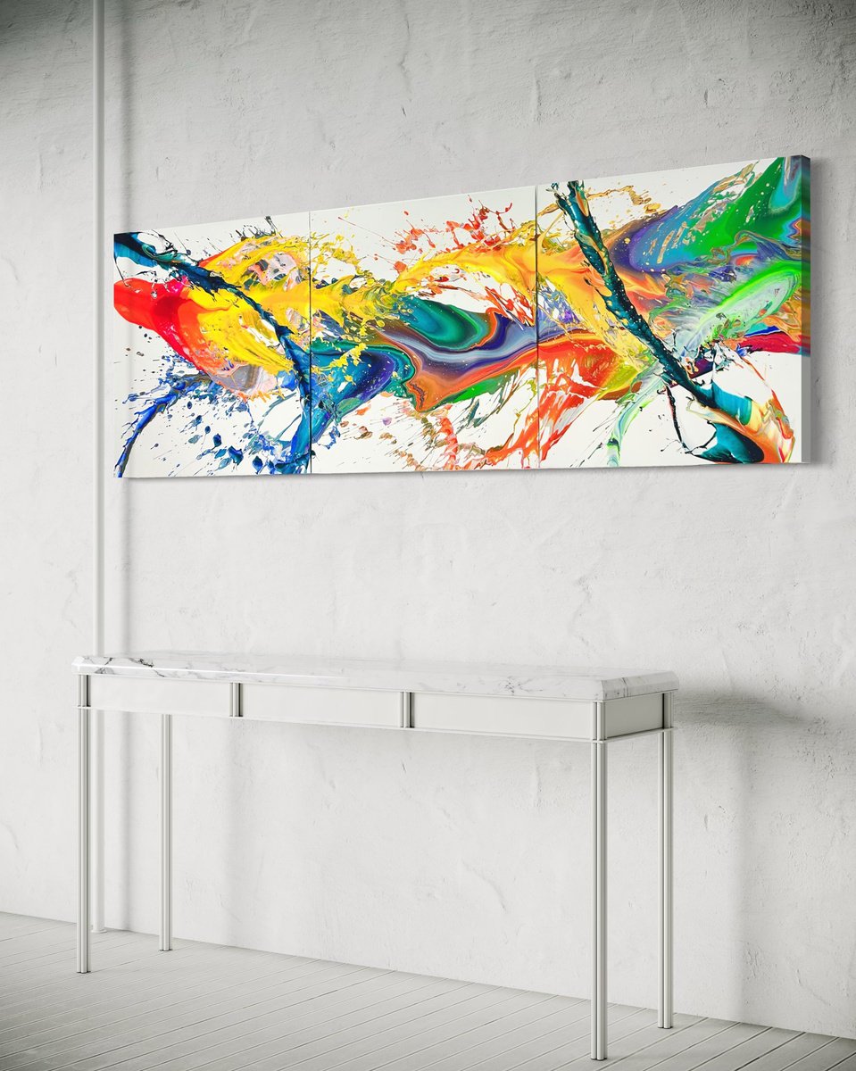 Organic Abstract Acrylic Painting By Nikolaos Schizas, 106 X 35", Under The Sunset, Original Artwork