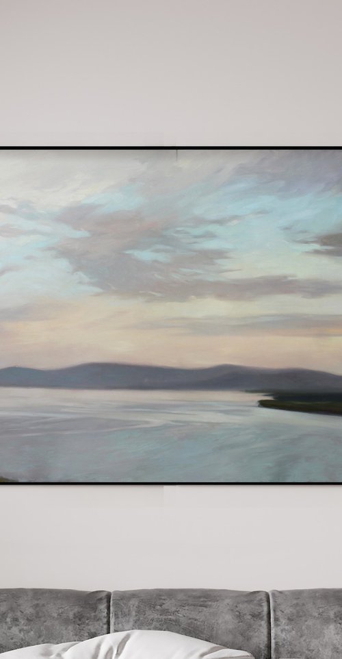 "Sea Surface" Grey beige sea oil art by Mary Amur