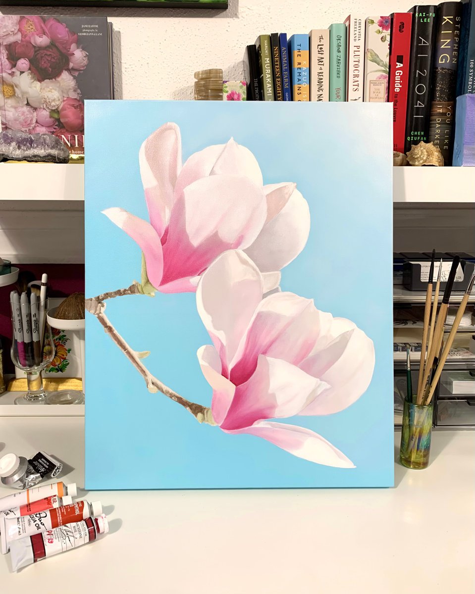 Photorealistic Botanical Oil Painting By Alla Kallass, 16 X 20, Stunning Blooms. Magnolia., Original Artwork