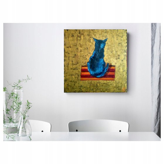 Black Cat on Golden Background