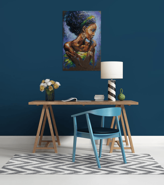 African woman, portrait, painting original