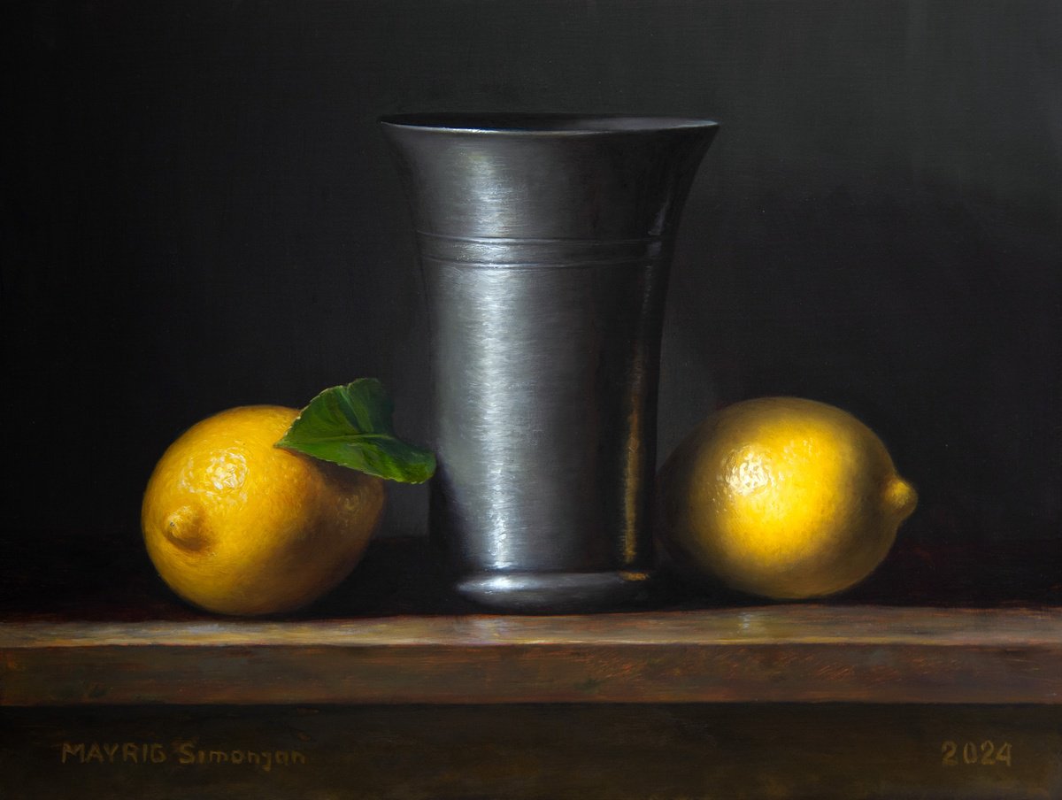 Photorealistic Still Life Oil Painting By Mayrig Simonjan, 13 X 9", 18Th Century Lemon Juice, Original Artwork
