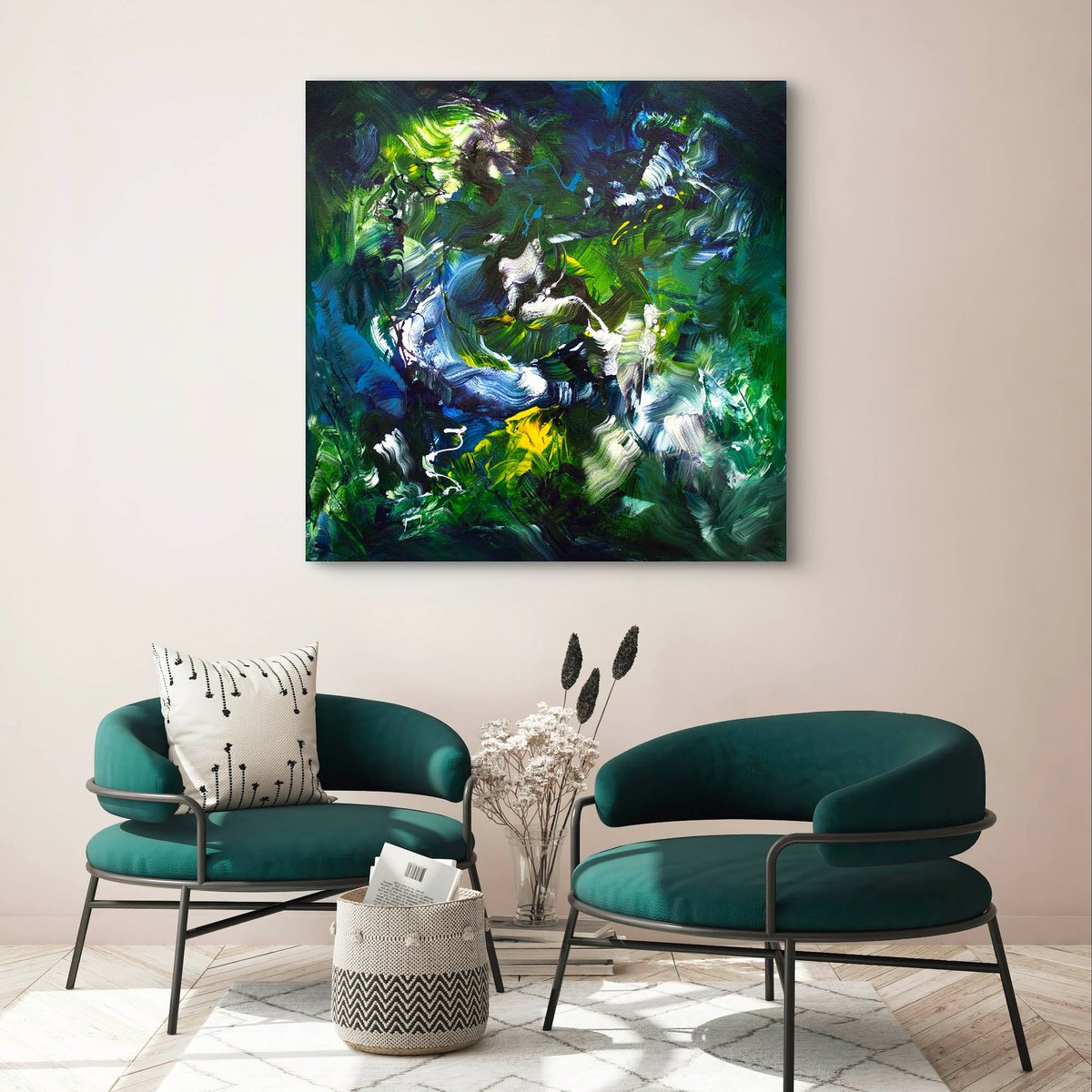 Abstract Acrylic Painting By Paresh Nrshinga Frsa, 40 X 40", Forest Glow, Original Artwork