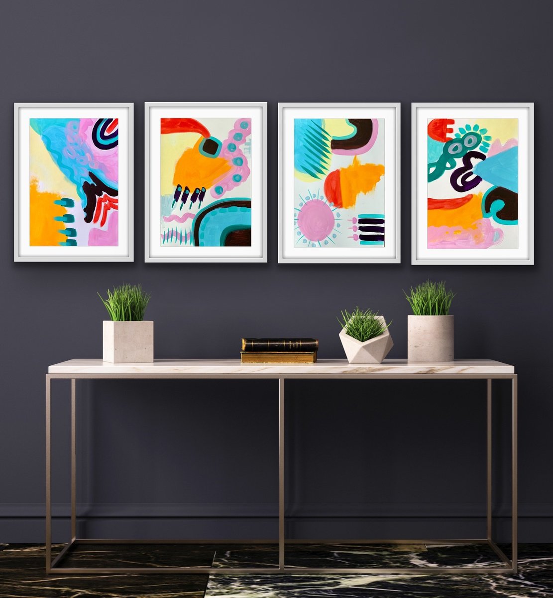 Organic Abstract Acrylic Painting By Veronica Vilsan, 47 X 17", Life In Colors 86, Original Artwork