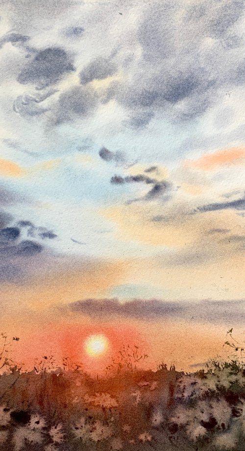 Sunset over the field by Eugenia Gorbacheva