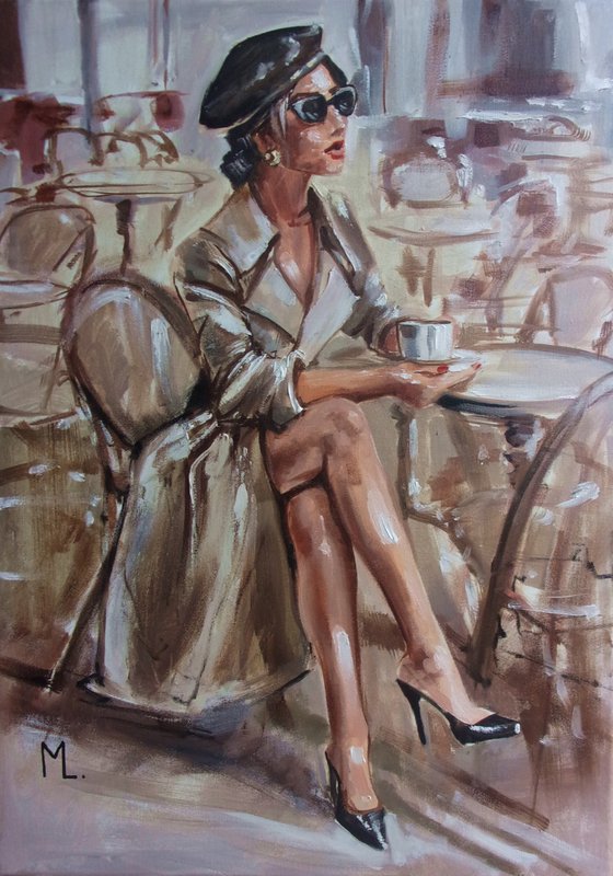 " DRINKING COFFEE IN A PARISIAN CAFE "