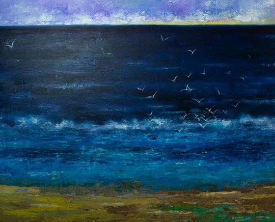 Seagulls are born from sea foam-original oil painting ocean sea nothern gulls gift home decor office decor original gift interior