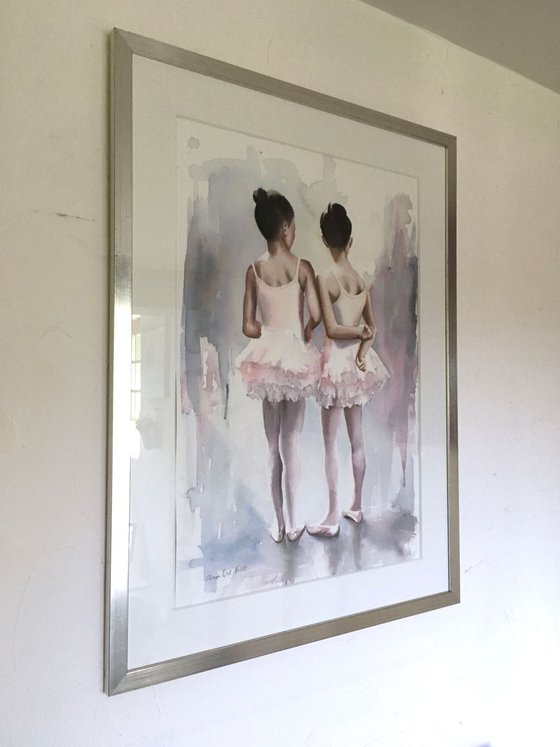 Ballerina painting - "Little Secrets" FRAMED WATERCOLOUR PAINTING