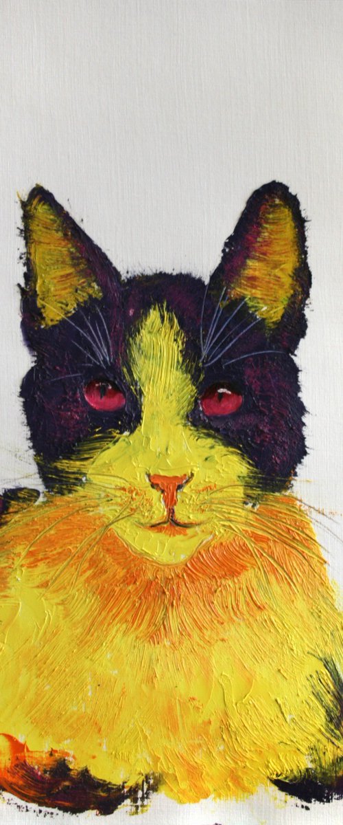 Colorful Cat, III / ORIGINAL OIL PAINTING by Salana Art