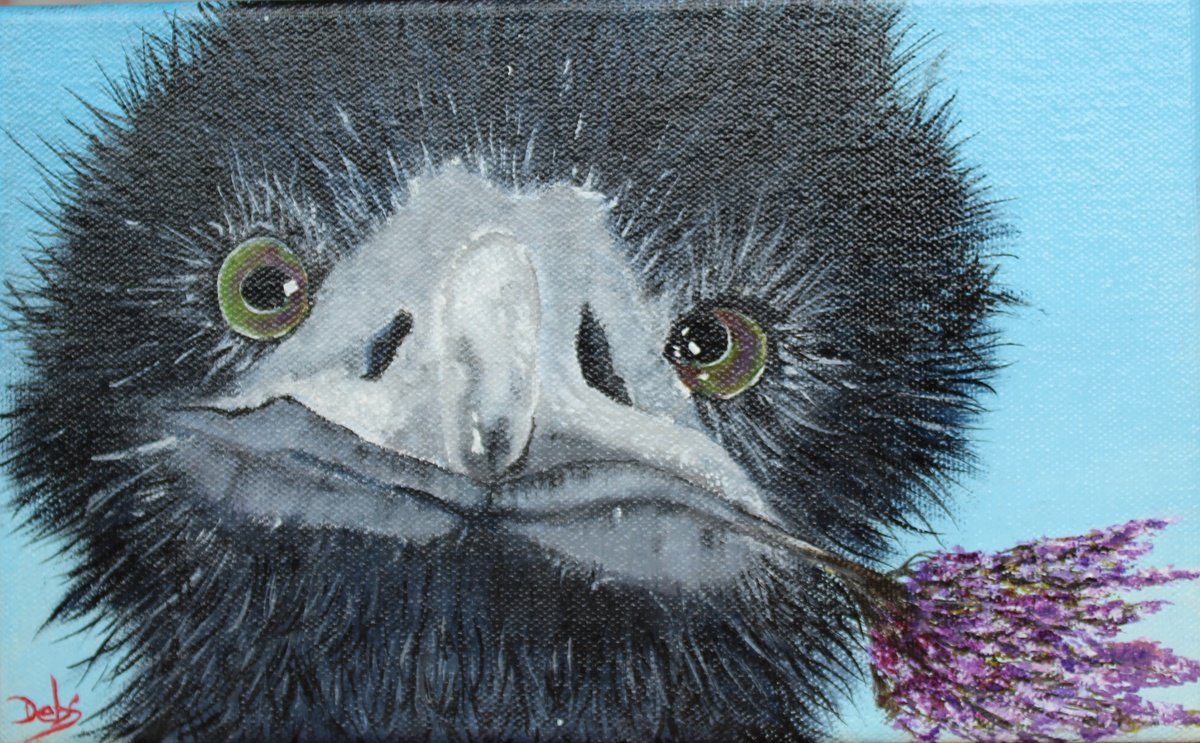 Impressionistic Animal Oil Painting By Debbie Young, 10 X 6, Derek The Cheeky Chappie Emu., Original Artwork