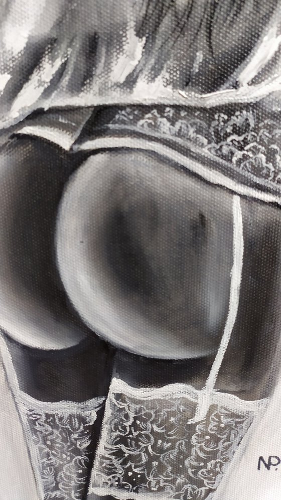In lingerie, original erotic nude gestural oil painting, Gift, impressionistic art