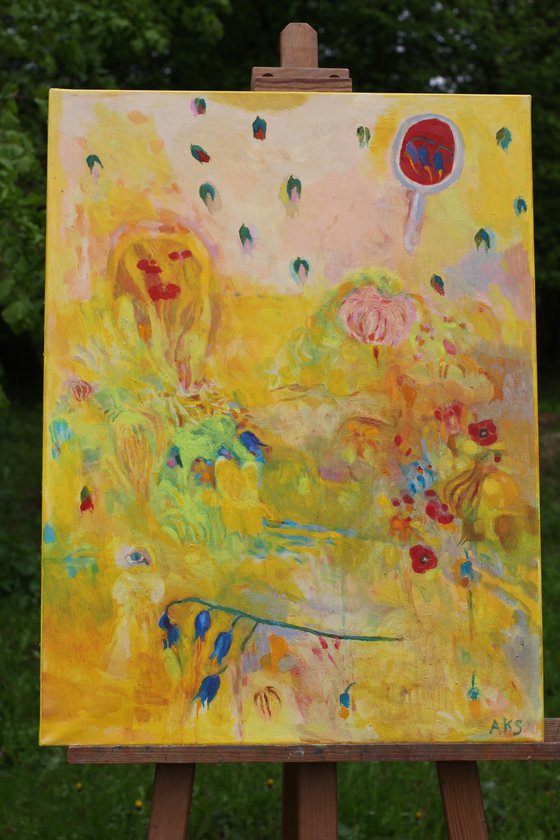 Meadow and a mirror, big painting