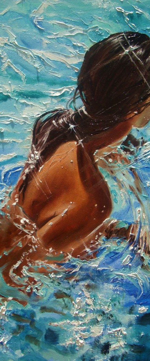 " SUMMER TIME :) " SEA original painting palette knife GIFT MODERN URBAN ART OFFICE ART DECOR HOME DECOR GIFT IDEA by Monika Luniak