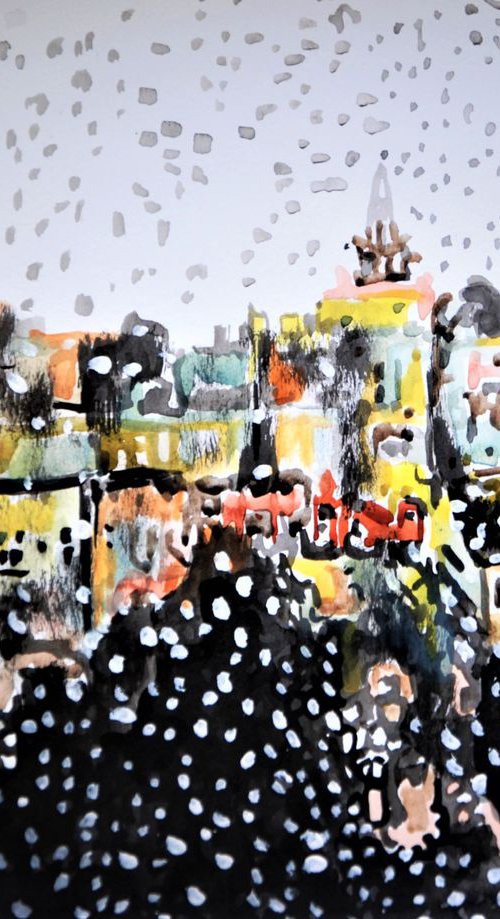 Snowy town / 35 x 27 cm by Alexandra Djokic