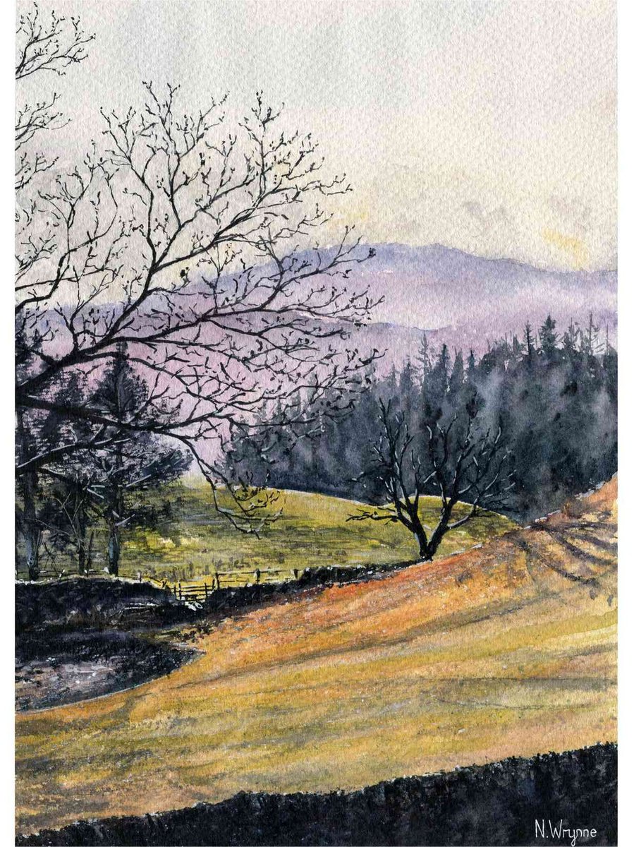 Impressionistic Landscape Watercolour By Neil Wrynne, 11 X 15", Tumbled Down Wall, Original Artwork