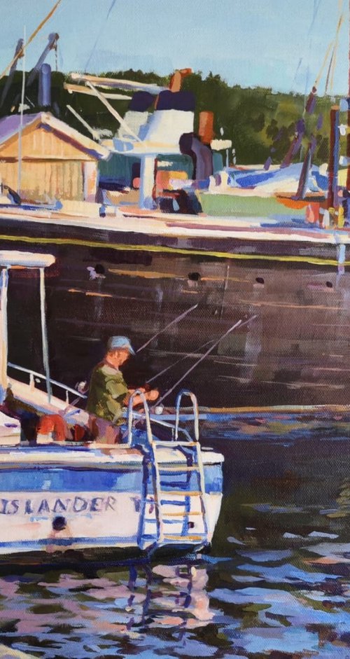 Fisherman, (16×20"), original, one of a kind, acrylic on canvas painting by Alexander Koltakov