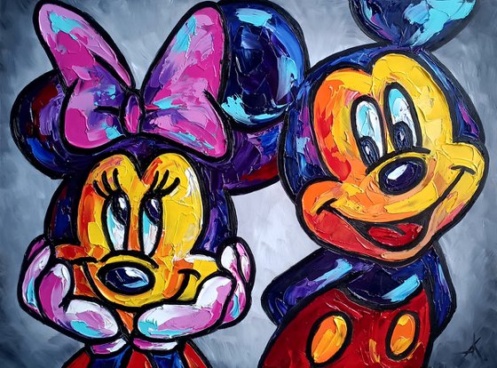 Mickey Mouse in love - oil painting, for children, gift for child, cartoon, cartoon character, for children's rooms, for lovers, for love