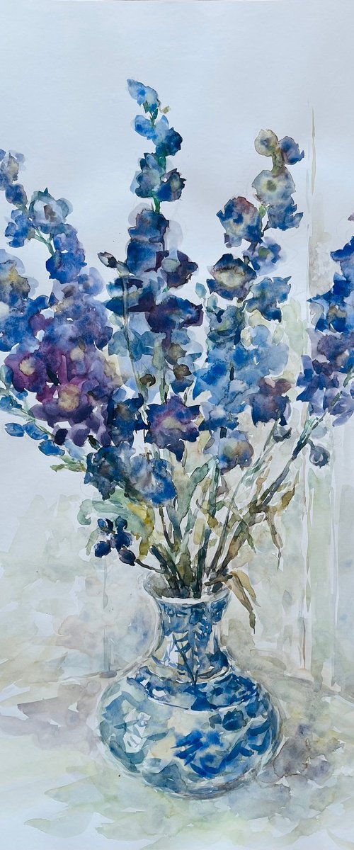 Delphinium in vase. 30in.x22in by Elena Klyan