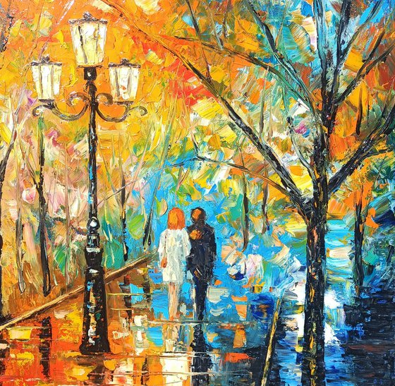 Autumn walking (60x50cm, oil painting, ready to hang)