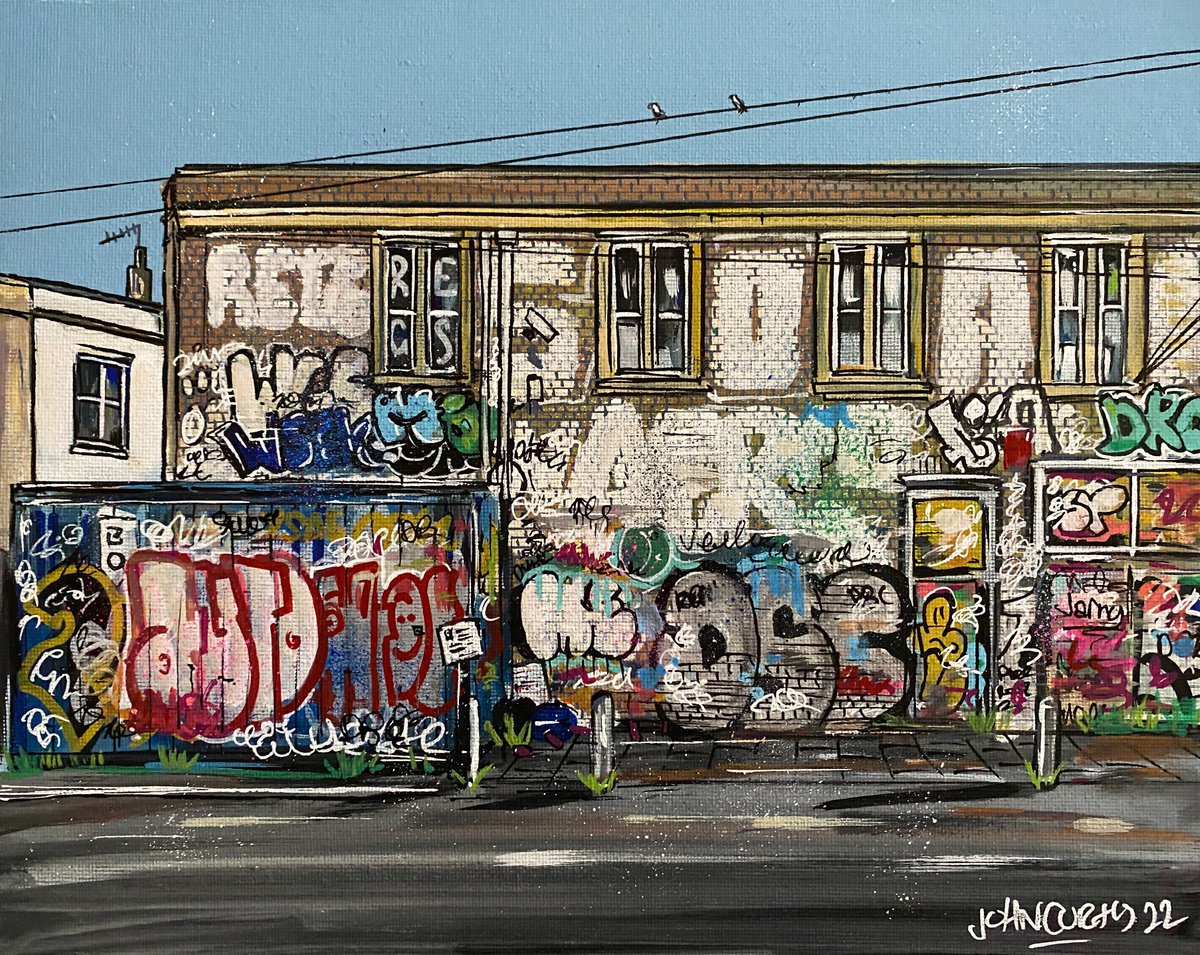 Cityscapes Painting By John Curtis, 12 X 9, Abandoned Building (No 2), Original Artwork