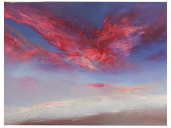 " Ruby Sunset" pink, gold, blue abstract seascape oil  painting