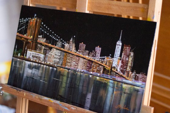 "NIGHT NEW YORK". BROOKLYN BRIDGE.