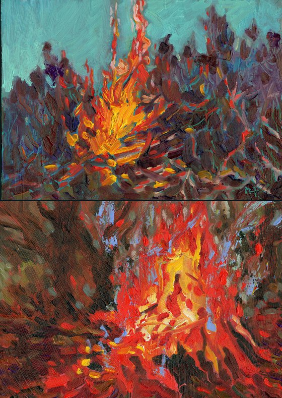 Small Fires on a Cold Night Diptych
