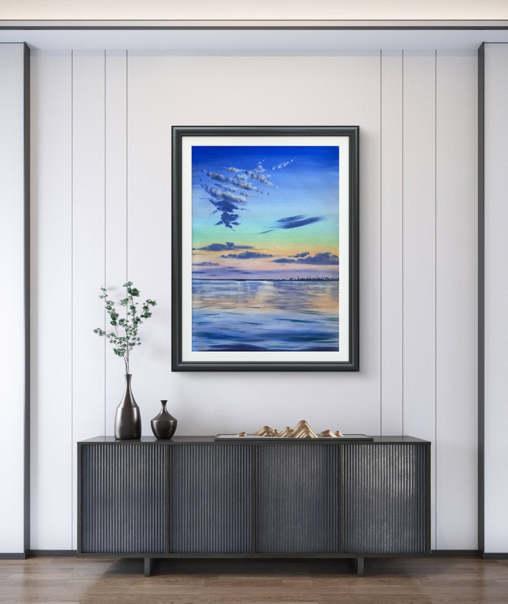 Impressionistic Watercolour , Evening Sky Colorful Sunset By Yuliia Sharapova, 22 X 30, Artwork For Sale On Artfinder